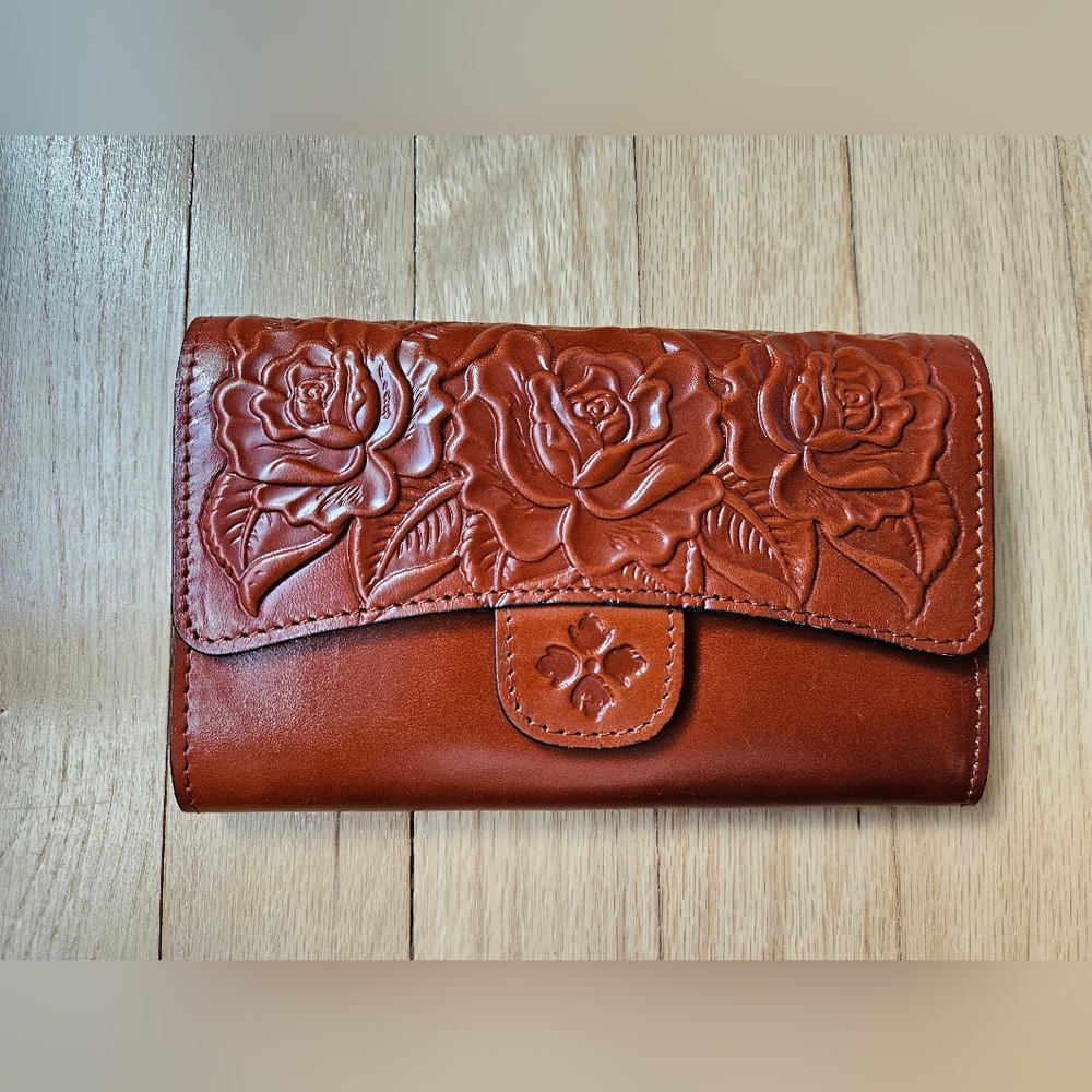 Patricia Nash Embossed Brown Leather Floral Wallet